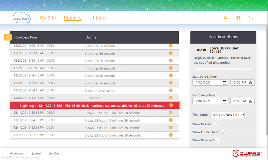 Kiosk Management: Heartbeat Report